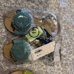 Janie and Jack Aqua Pom-Pom Sandals